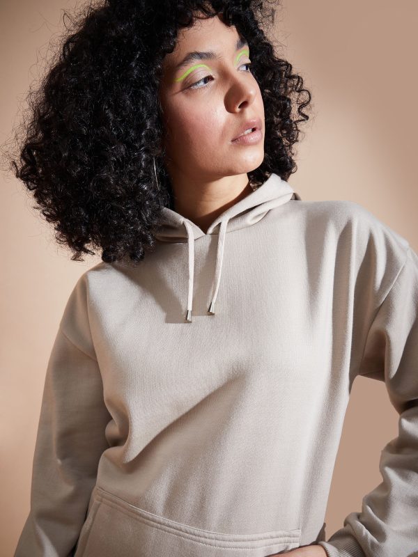 Lyush Women Beige Fleece Oversized Hoodie With Track Pants For Sale