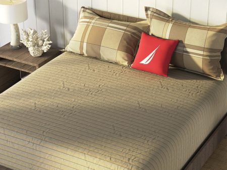 Nautica Brown & Brown Striped Cotton 160 TC King Bedsheet With 2 Pillow Covers Online now