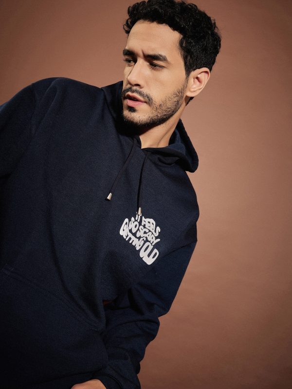 Lyush Men Navy GETTING OLD Oversized Hoodie With Joggers Online Sale