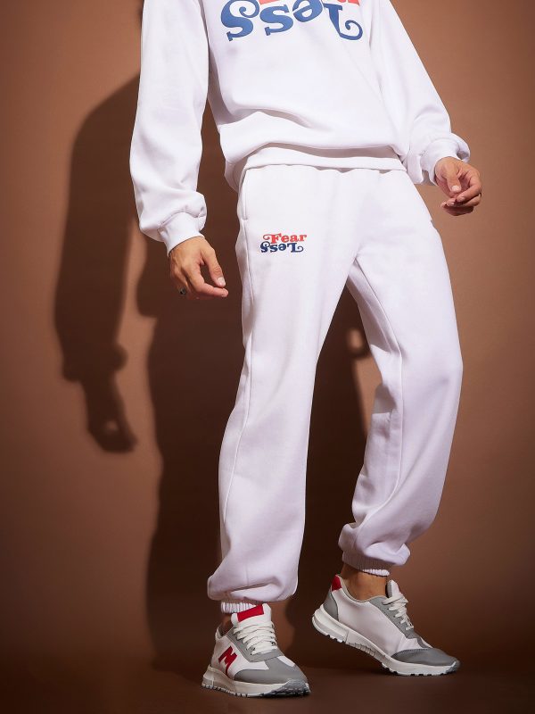 Lyush Men White FEAR LESS Oversized Joggers Supply