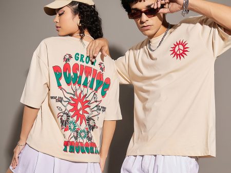 Lyush Beige GROW POSITIVE Oversized T-Shirt Online now