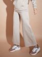 Lyush Women Beige Fleece Zipper Pocket Wide Leg Track Pants For Cheap