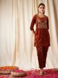 Lyush Women Rust Velvet Embroidered Yoke Short Kurta Supply