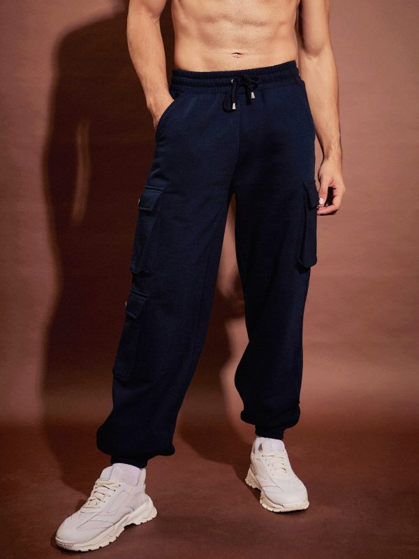 Lyush Men Navy Utility Pockets Oversized Joggers on Sale