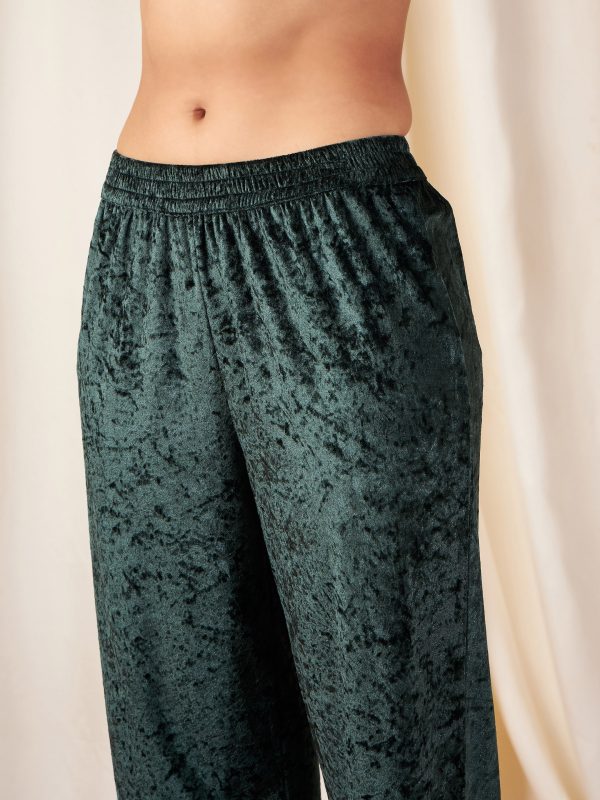 Lyush Women Emerald Green Velvet Straight Pants Hot on Sale