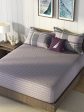 Nautica Grey & Blue Striped Cotton 160 TC King Bedsheet With 2 Pillow Covers Discount