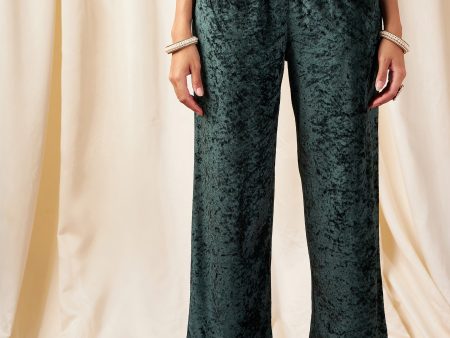 Lyush Women Emerald Green Velvet Straight Pants Hot on Sale