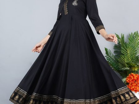 Kalini Women Black & Golden Floral Embroidered Anarkali Kurta Online now