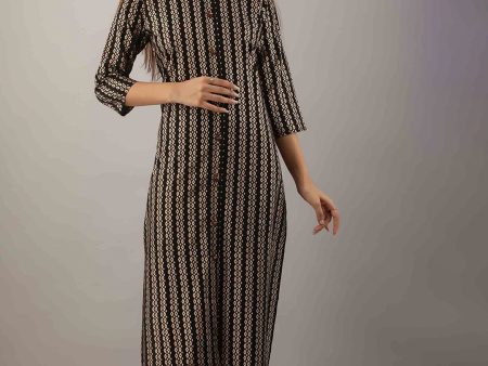 Kalini Women Black Ethnic Motifs Striped Thread Work Kurta Supply